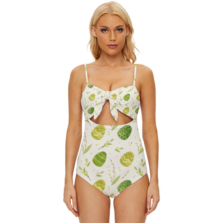 Easter Green Eggs  Knot Front One-Piece Swimsuit