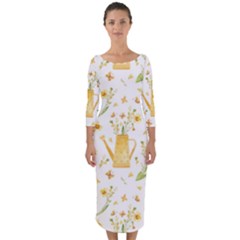 Easter Garden   Quarter Sleeve Midi Bodycon Dress by ConteMonfrey