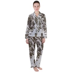 Botanical Motif Drawing Design Satin Long Sleeve Pajamas Set by dflcprintsclothing