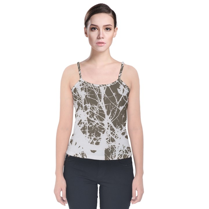 Botanical Motif Drawing Design Velvet Spaghetti Strap Top