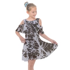 Botanical Motif Drawing Design Kids  Shoulder Cutout Chiffon Dress