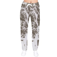 Botanical Motif Drawing Design Women Velvet Drawstring Pants