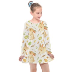 Cute Rabbits - Easter Spirit  Kids  Long Sleeve Dress by ConteMonfrey