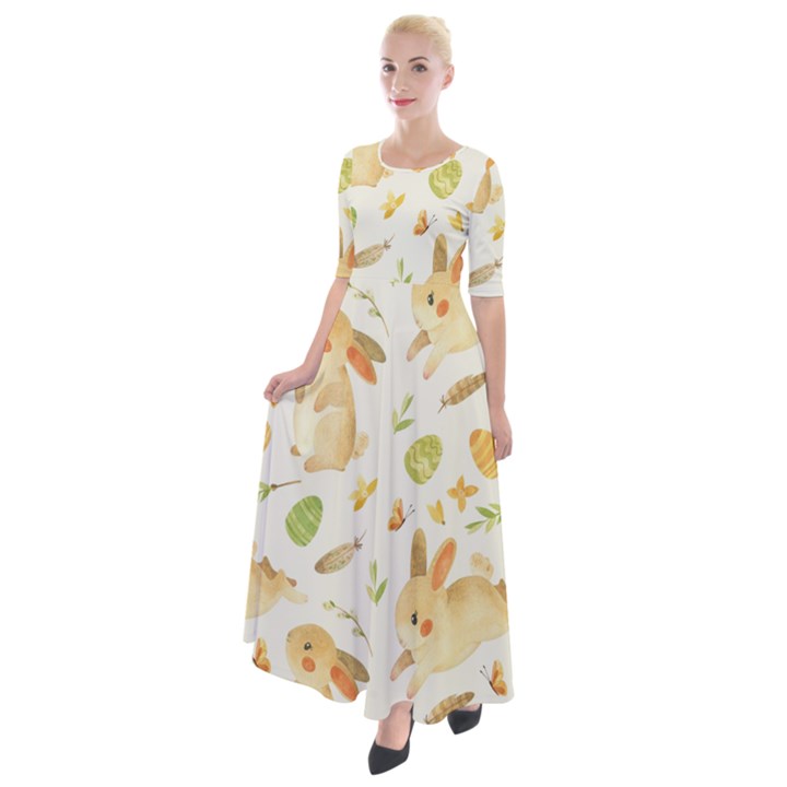 Cute Rabbits - Easter Spirit  Half Sleeves Maxi Dress