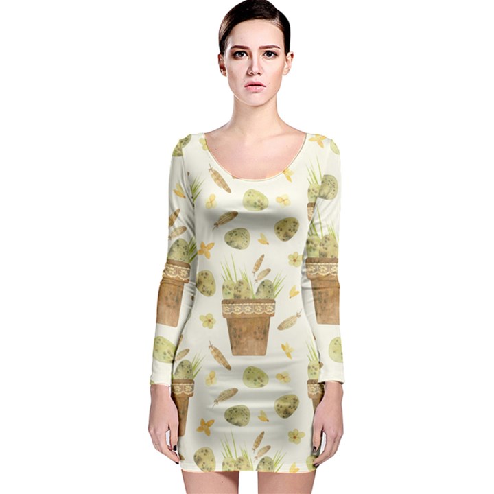 Plant Pot Easter Long Sleeve Bodycon Dress