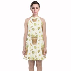 Plant Pot Easter Velvet Halter Neckline Dress  by ConteMonfrey