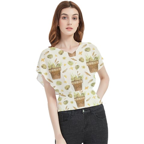 Plant Pot Easter Butterfly Chiffon Blouse by ConteMonfrey