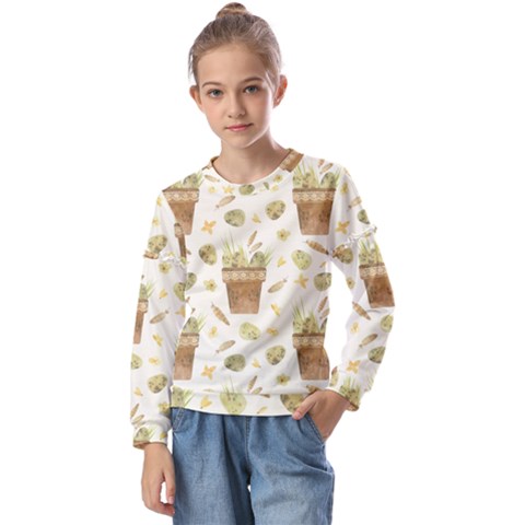 Plant Pot Easter Kids  Long Sleeve Tee With Frill  by ConteMonfrey