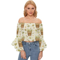 Plant Pot Easter Off Shoulder Flutter Bell Sleeve Top by ConteMonfrey