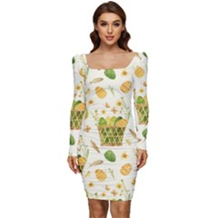 Easter Eggs   Women Long Sleeve Ruched Stretch Jersey Dress by ConteMonfrey