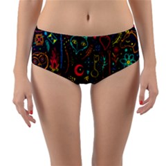 Sketch Graphic Illustration Reversible Mid-waist Bikini Bottoms by Vaneshart