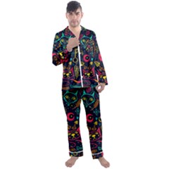 Sketch Graphic Illustration Men s Long Sleeve Satin Pajamas Set by Vaneshart