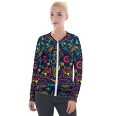 Sketch Graphic Illustration Velvet Zip Up Jacket by Vaneshart