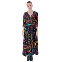 Sketch Graphic Illustration Button Up Maxi Dress by Vaneshart