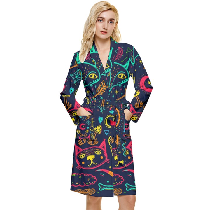 Sketch graphic illustration Long Sleeve Velour Robe