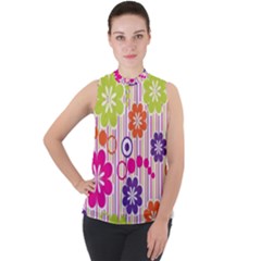 Multicolored Floral Wallpaper Pattern Background Texture Surface Mock Neck Chiffon Sleeveless Top by danenraven