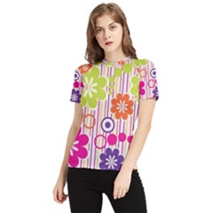 Multicolored Floral Wallpaper Pattern Background Texture Surface Women s Short Sleeve Rash Guard