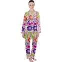 Multicolored Floral Wallpaper Pattern Background Texture Surface Satin Long Sleeve Pajamas Set View1