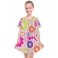 Multicolored Floral Wallpaper Pattern Background Texture Surface Kids  Smock Dress by danenraven