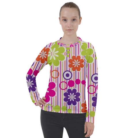 Multicolored Floral Wallpaper Pattern Background Texture Surface Women s Pique Long Sleeve Tee by danenraven