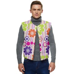 Multicolored Floral Wallpaper Pattern Background Texture Surface Men s Short Button Up Puffer Vest	