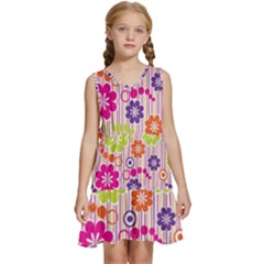 Multicolored Floral Wallpaper Pattern Background Texture Surface Kids  Sleeveless Tiered Mini Dress