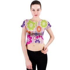 Multicolored Floral Wallpaper Pattern Background Texture Surface Crew Neck Crop Top by danenraven