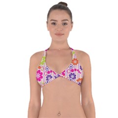 Multicolored Floral Wallpaper Pattern Background Texture Surface Halter Neck Bikini Top by danenraven