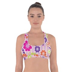 Multicolored Floral Wallpaper Pattern Background Texture Surface Cross Back Sports Bra by danenraven