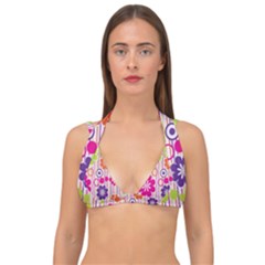 Multicolored Floral Wallpaper Pattern Background Texture Surface Double Strap Halter Bikini Top by danenraven