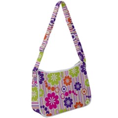 Multicolored Floral Wallpaper Pattern Background Texture Surface Zip Up Shoulder Bag by danenraven