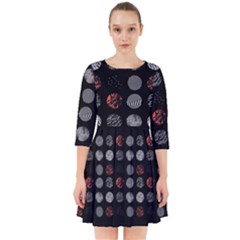 Black And Multicolored Polka Dot Wallpaper Artwork Digital Art Smock Dress by danenraven