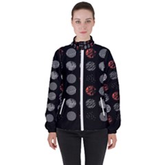 Black And Multicolored Polka Dot Wallpaper Artwork Digital Art Women s High Neck Windbreaker by danenraven