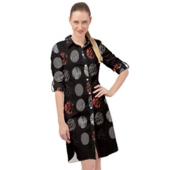 Black And Multicolored Polka Dot Wallpaper Artwork Digital Art Long Sleeve Mini Shirt Dress by danenraven