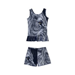 Roar Angry Male Lion Black Kids  Boyleg Swimsuit by danenraven