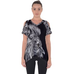 Roar Angry Male Lion Black Cut Out Side Drop Tee by danenraven