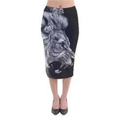 Roar Angry Male Lion Black Velvet Midi Pencil Skirt by danenraven