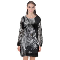 Roar Angry Male Lion Black Long Sleeve Chiffon Shift Dress  by danenraven