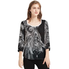 Roar Angry Male Lion Black Chiffon Quarter Sleeve Blouse by danenraven