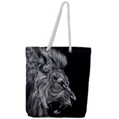 Roar Angry Male Lion Black Full Print Rope Handle Tote (large) by danenraven