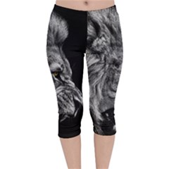 Roar Angry Male Lion Black Velvet Capri Leggings  by danenraven