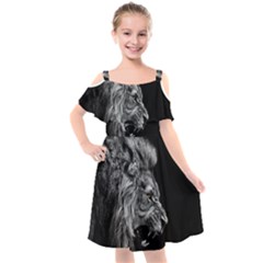 Roar Angry Male Lion Black Kids  Cut Out Shoulders Chiffon Dress by danenraven