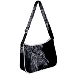 Roar Angry Male Lion Black Zip Up Shoulder Bag by danenraven