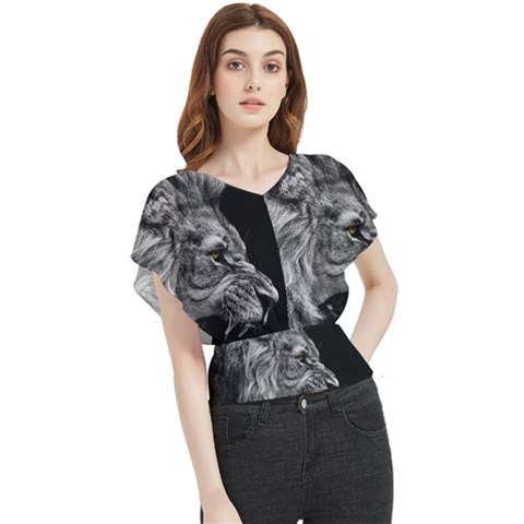 Roar Angry Male Lion Black Butterfly Chiffon Blouse by danenraven