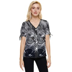 Roar Angry Male Lion Black Bow Sleeve Button Up Top by danenraven