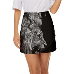 Roar Angry Male Lion Black Mini Front Wrap Skirt by danenraven