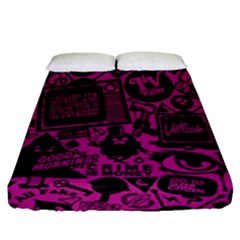 Pink And Black Logo Illustration Fitted Sheet (queen Size) by danenraven