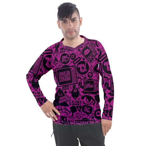 Pink And Black Logo Illustration Men s Pique Long Sleeve Tee by danenraven