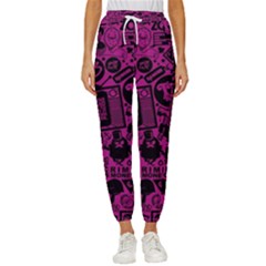 Pink And Black Logo Illustration Cropped Drawstring Pants by danenraven