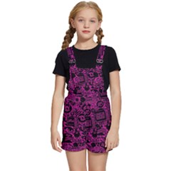 Pink And Black Logo Illustration Kids  Short Overalls